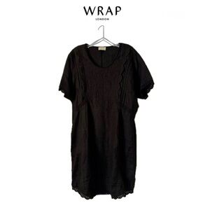 Wrap London 💯 Linen Pintuck Dress with Floral Embroidery & Scalloped Lace Trim